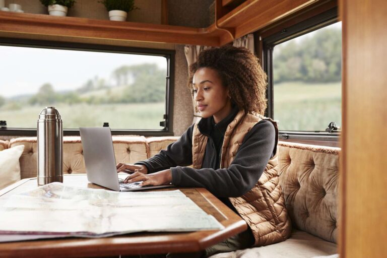 A digital nomad working on her computer
