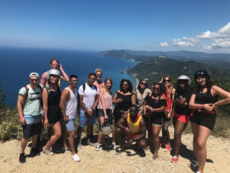 A group of tourists in Corfu, Greece