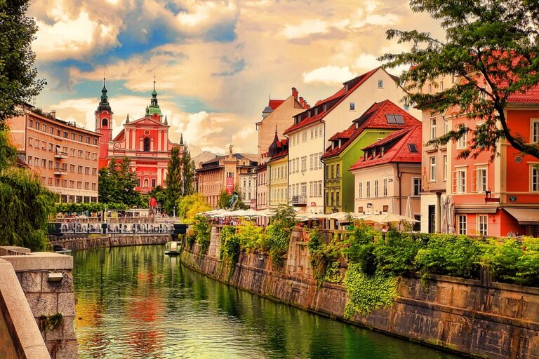 River view of Ljubljana city center