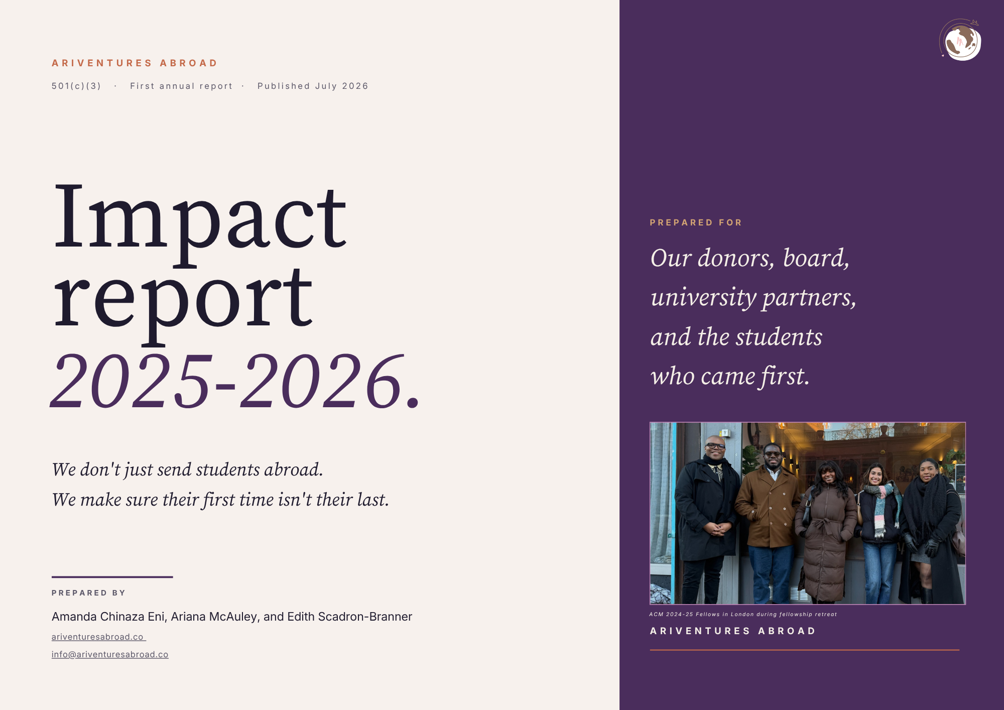 Ariventures Abroad Impact Report 2025-26
